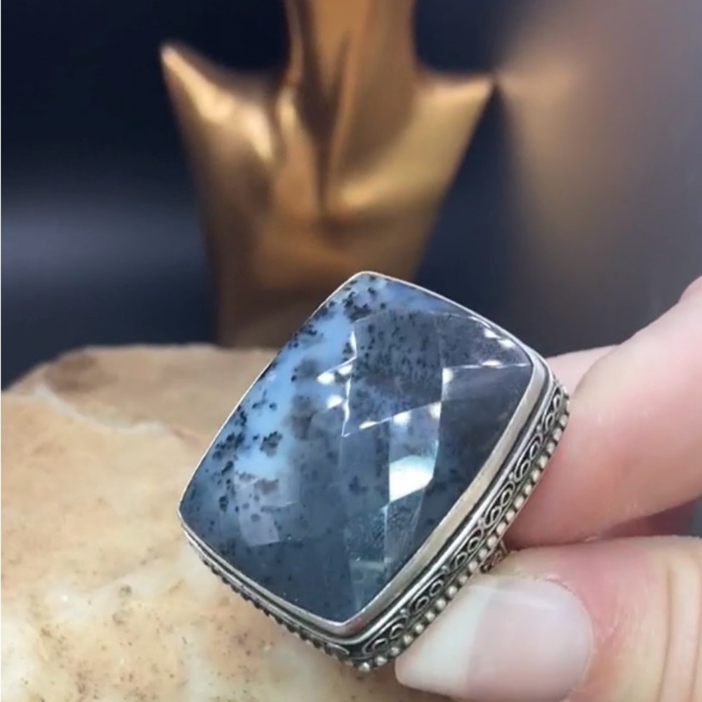 Moss Agate Silver 925 Statement Ring ๐ - Picture 6 of 8